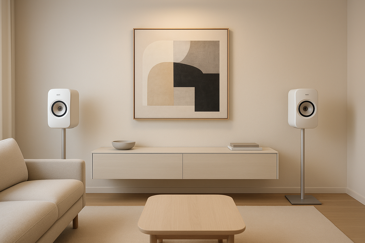 KEF 스피커: 곡면 배플과 정밀 유닛 디테일
