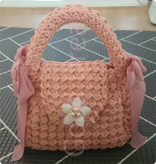 디어크로쉐 DIY 진달래꽃 리본 가방