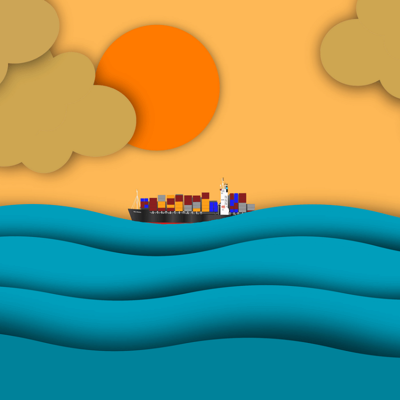 예쁜 파도를 타고 있는 배 그림