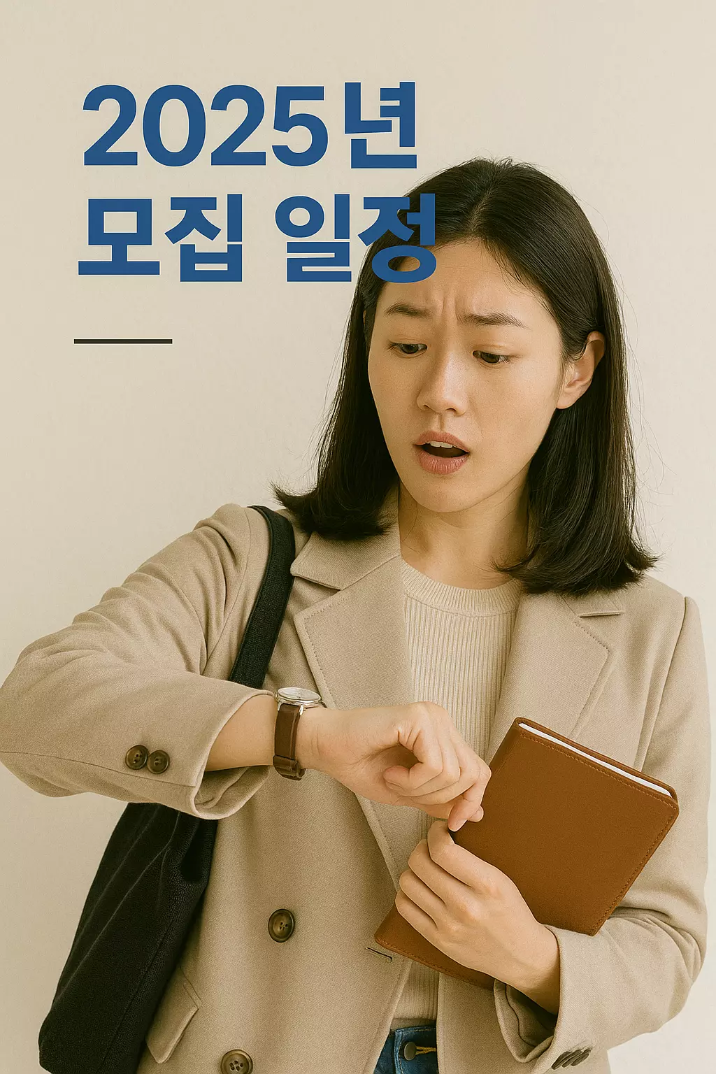 경기도 청년 복지 포인트 2025 모집 일정을 확인하며 당황한 표정의 여성, 손목시계를 바라보는 모습이 인상적