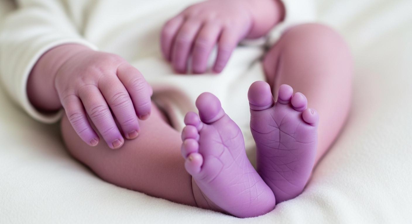 아기 열 손발 보라색