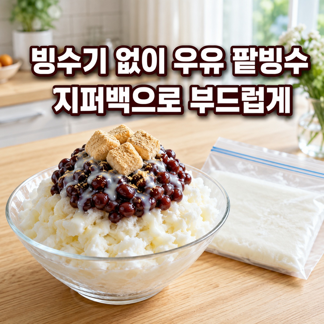 빙수기 없이 우유 팥빙수 만드는 법