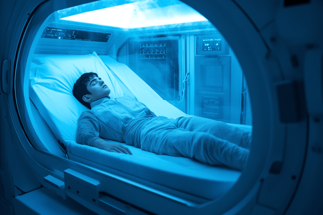 수면-캡슐에-누워있는-남자