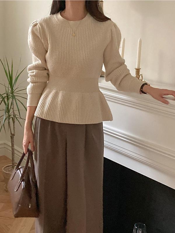 울 퍼프 소매 A핏 wool 니트 3color