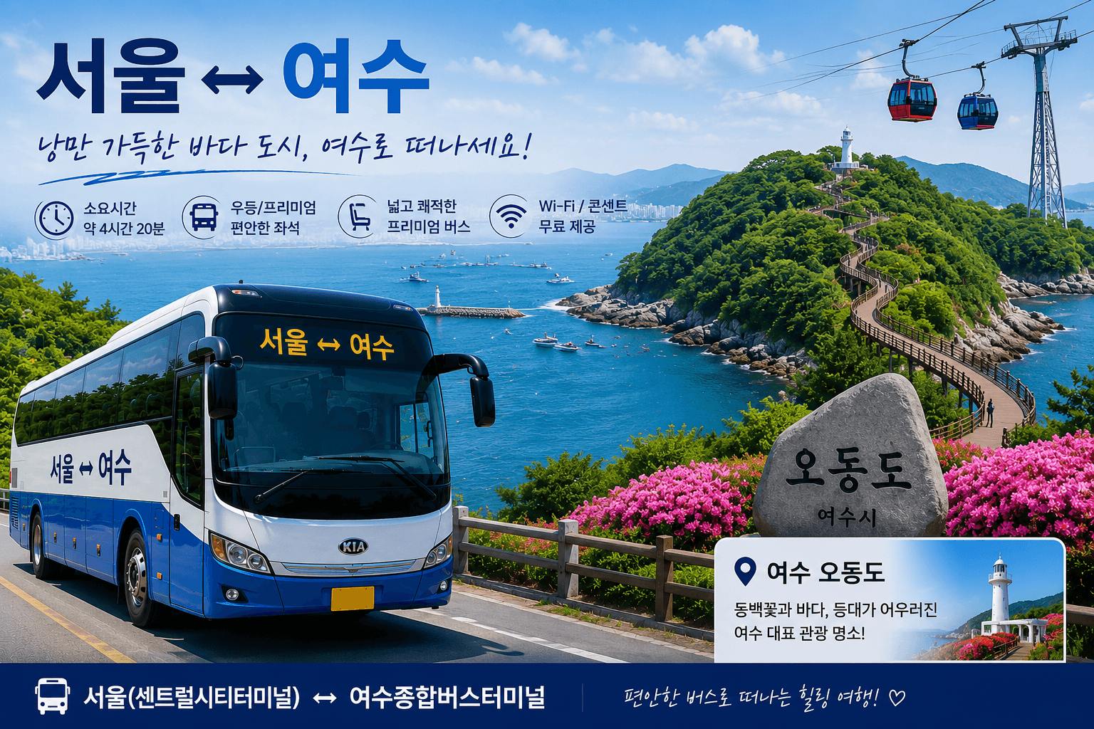 서울과 여수를 오가는 버스와 오동도