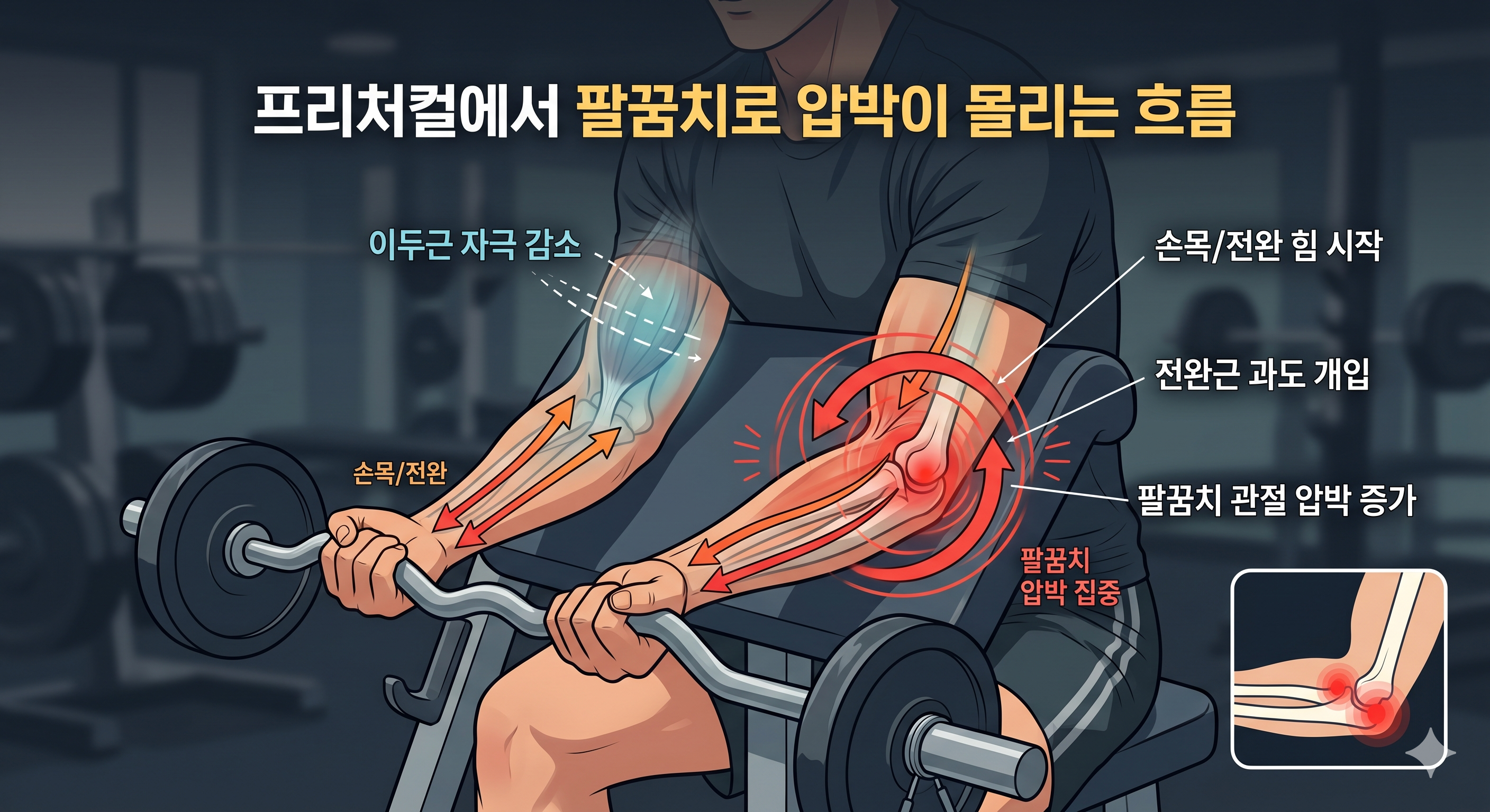 : 프리처컬에서 팔꿈치로 압박이 몰리는 흐름