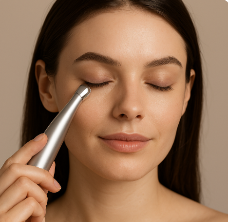 눈가 전용 뷰티디바이스를 사용하고 있는 모습