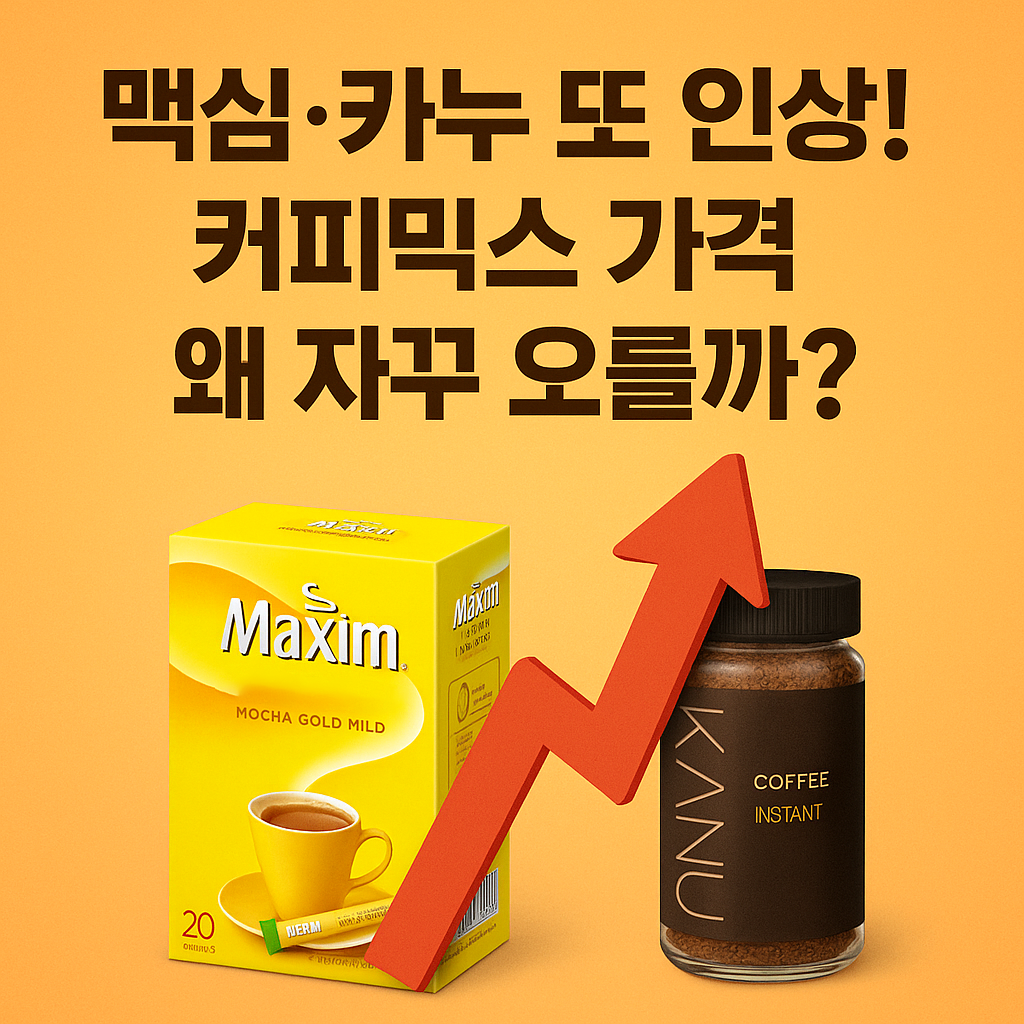 '커피믹스 가격 왜 자꾸 오를까?'라는 문구가 삽입된 인포그래픽 스타일 이미지