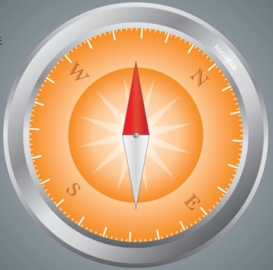 나침반의 N극과 자침의 북쪽 방향을 보여주는 이미지