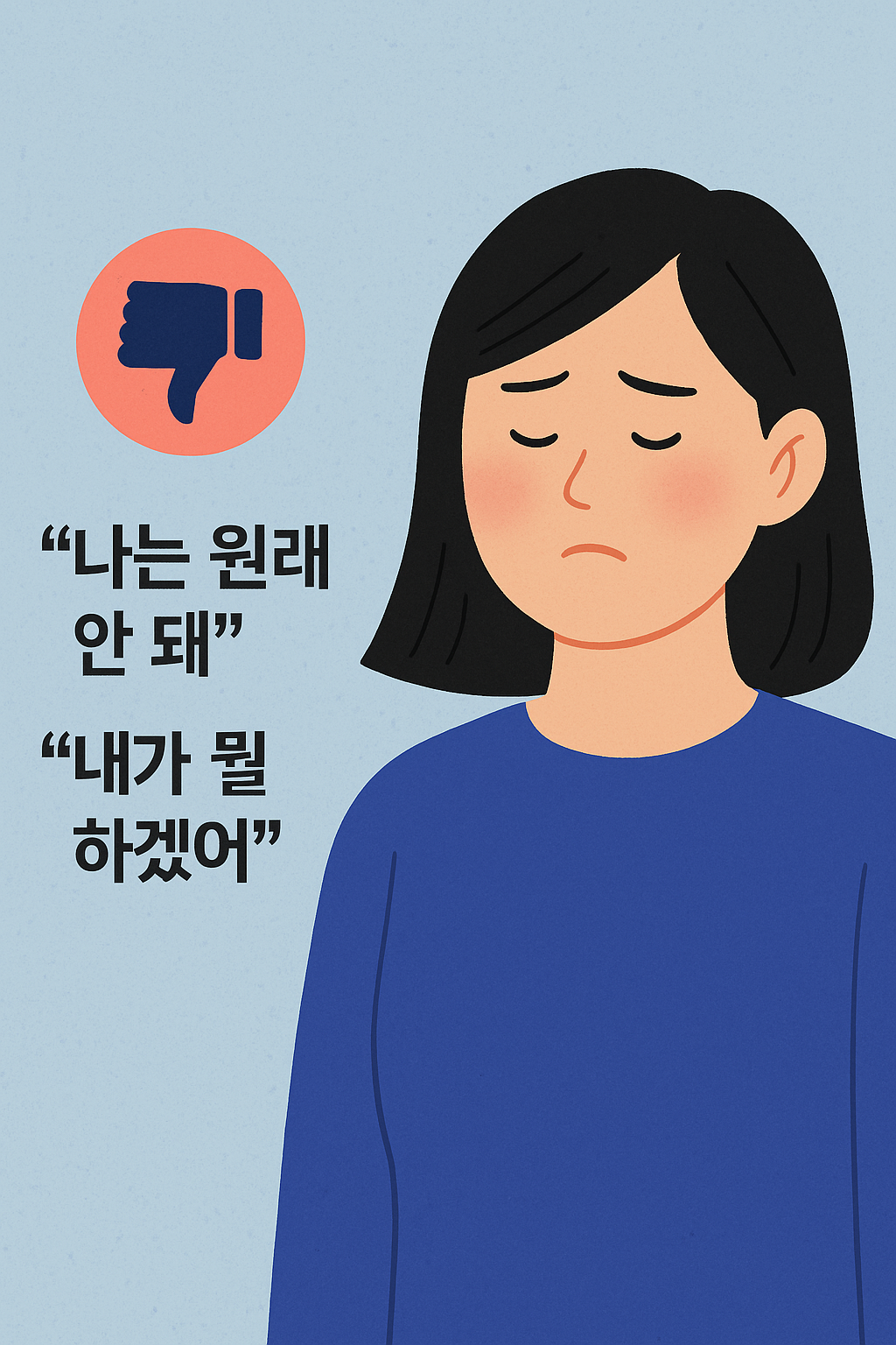 자존감 낮은 사람들의 부정적인 말버릇 예시를 담은 감성 일러스트 이미지
