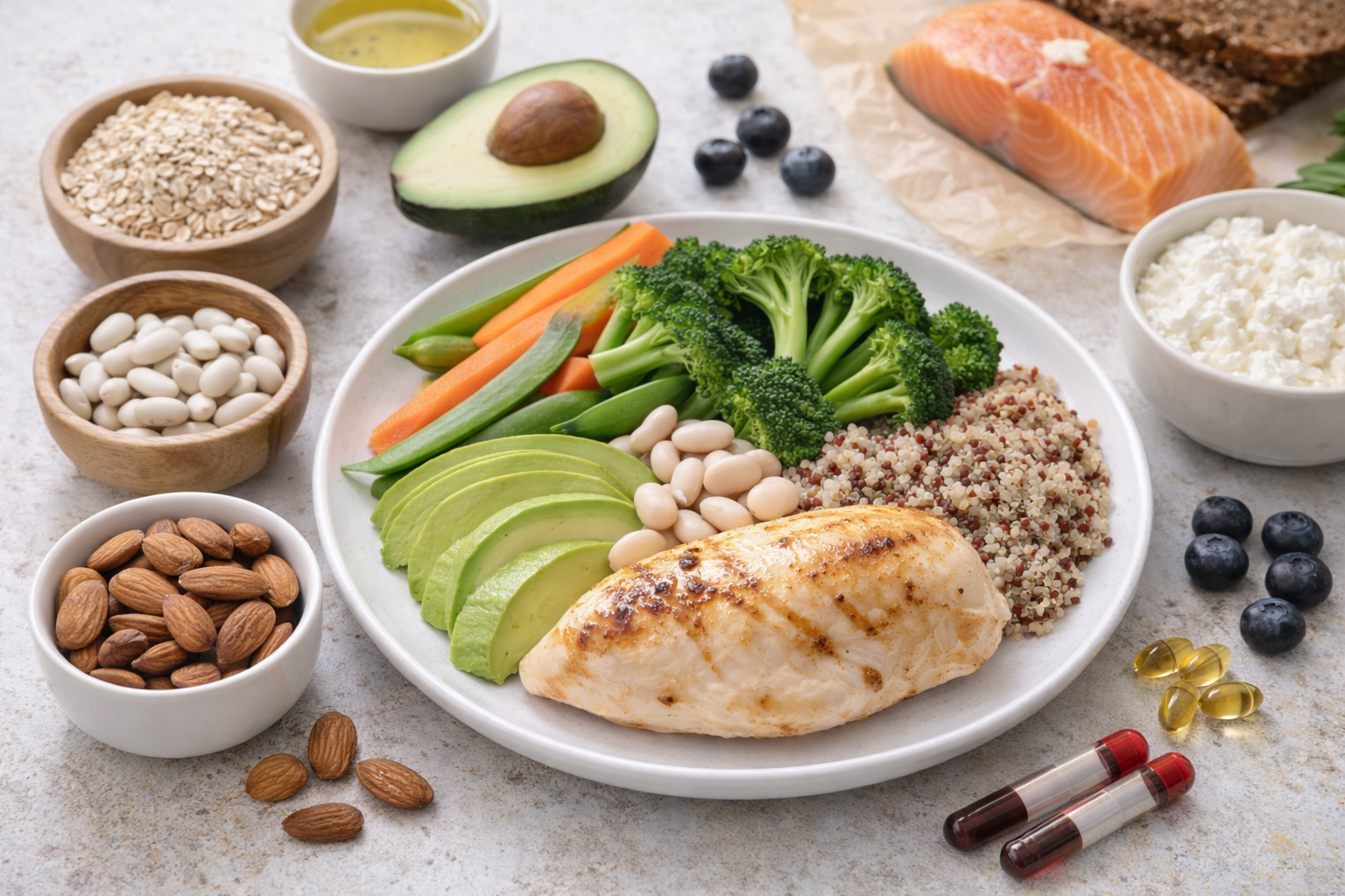 혈당 조절에 좋은 식이섬유 단백질 식단 이미지