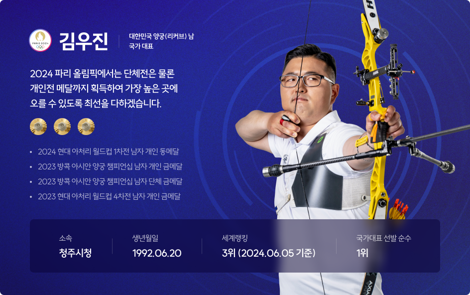 대한민국 양궁 금메달 싹쓸이 주인공 김우진