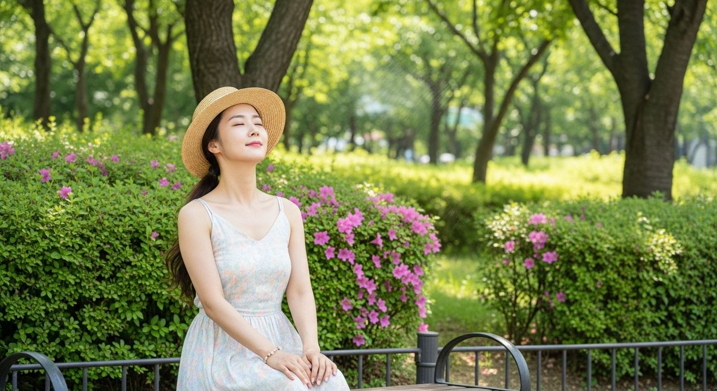 여름 다이어트에 성공하고 산책 중인 여성