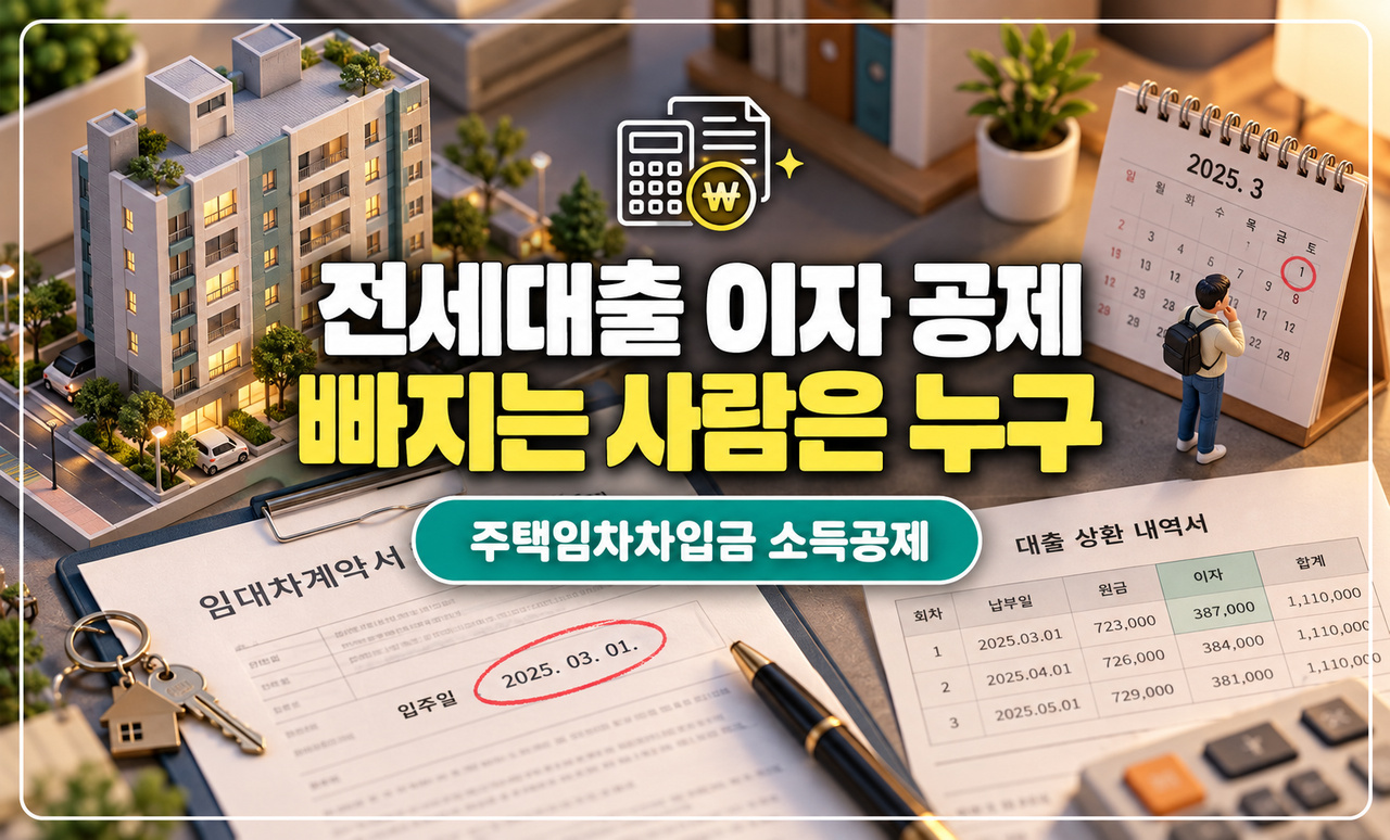 전세 계약서와 대출 상환 내역을 펼쳐 둔 책상 위 미니어처 집