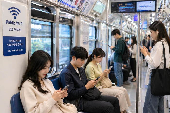 전철에서 공공와이파를 사용하는 사람들