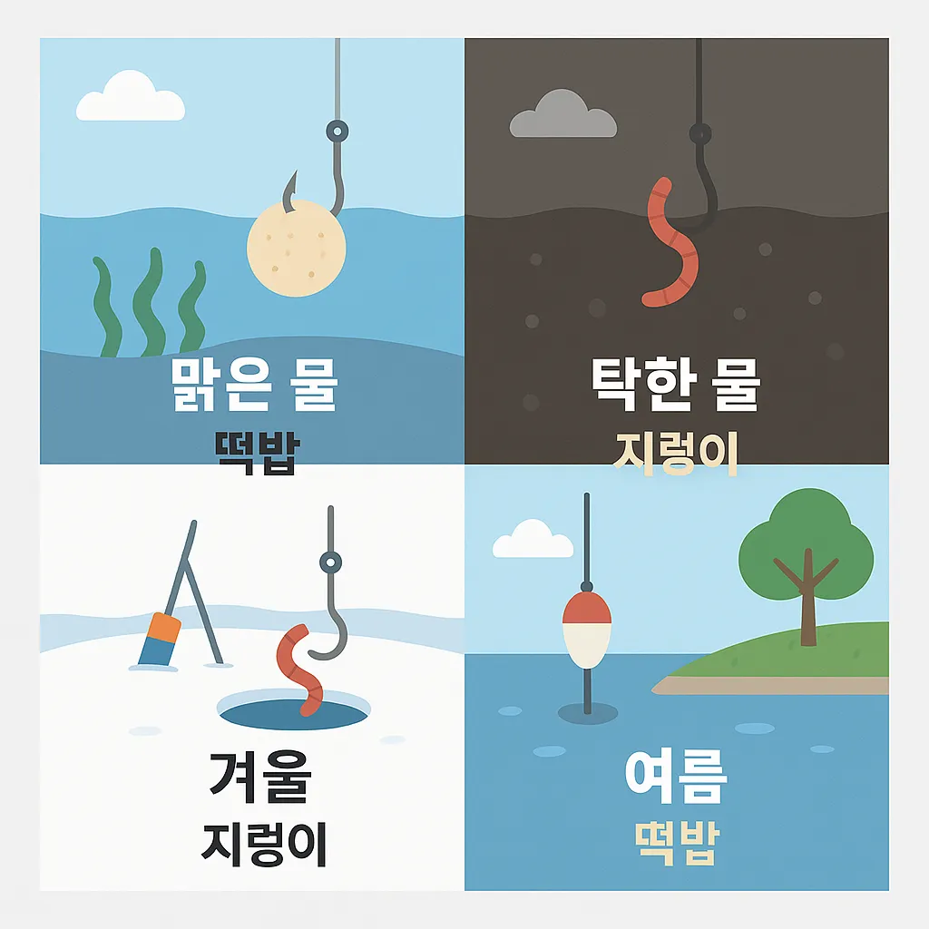 낚시 상황별 떡밥과 지렁이 미끼 추천 인포그래픽