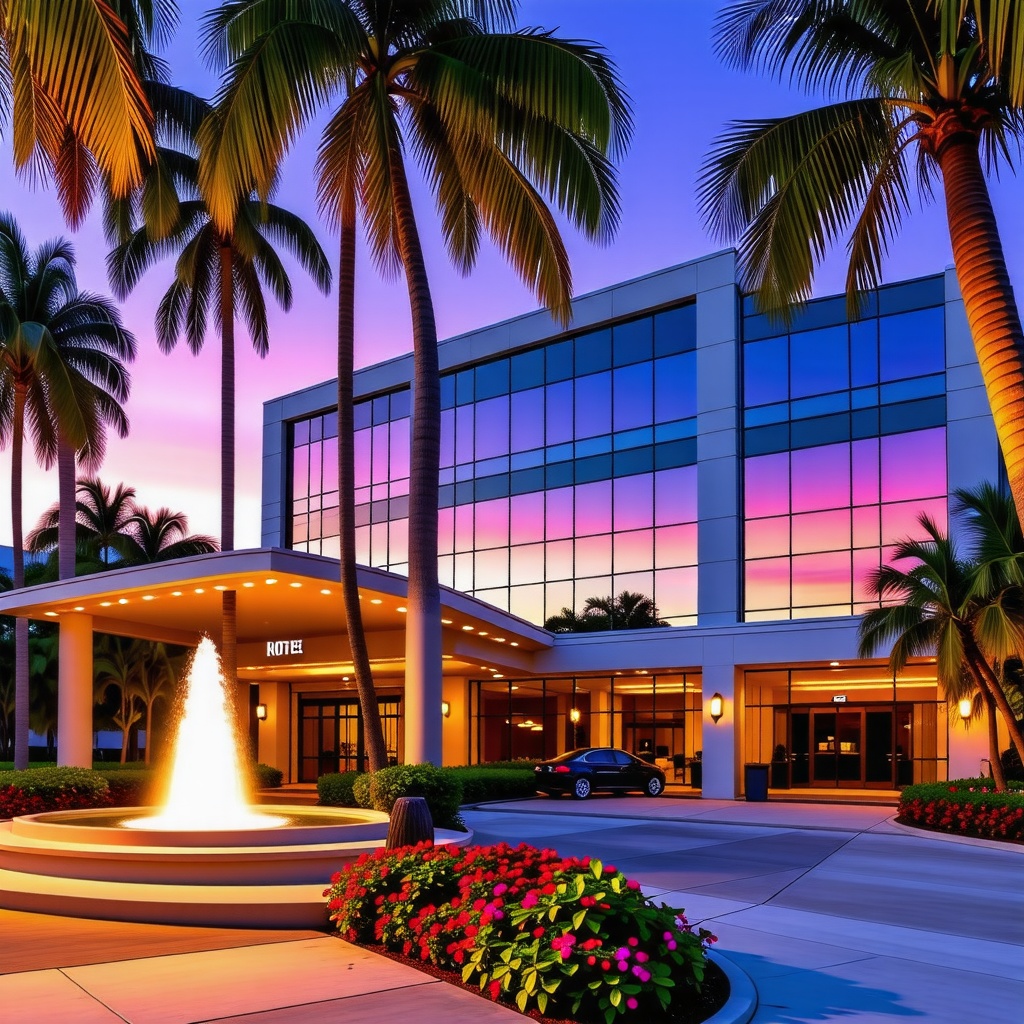 호텔-분수-불이켜짐-화단