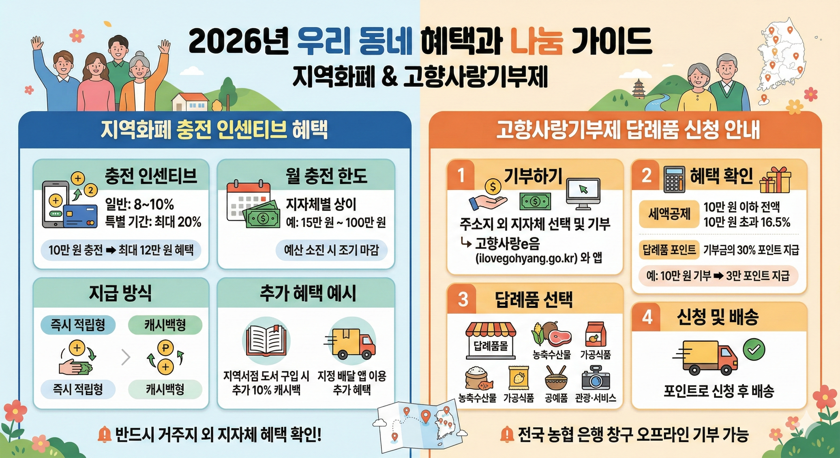 2026년 지역화폐 충전 인센티브 혜택과 고향사랑기부제 답례품 신청 안내
