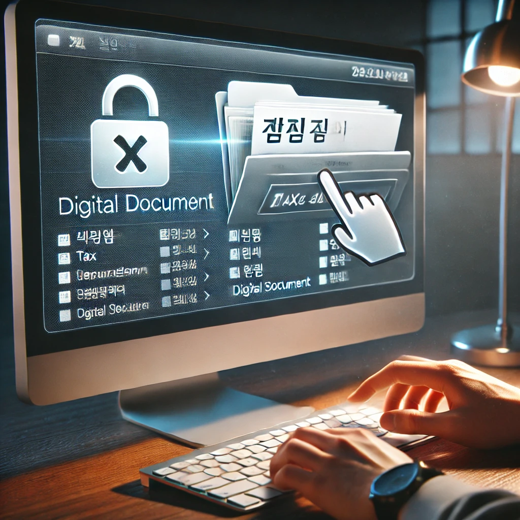 컴퓨터에서 퇴직서류를 보안 폴더에 저장하는 장면