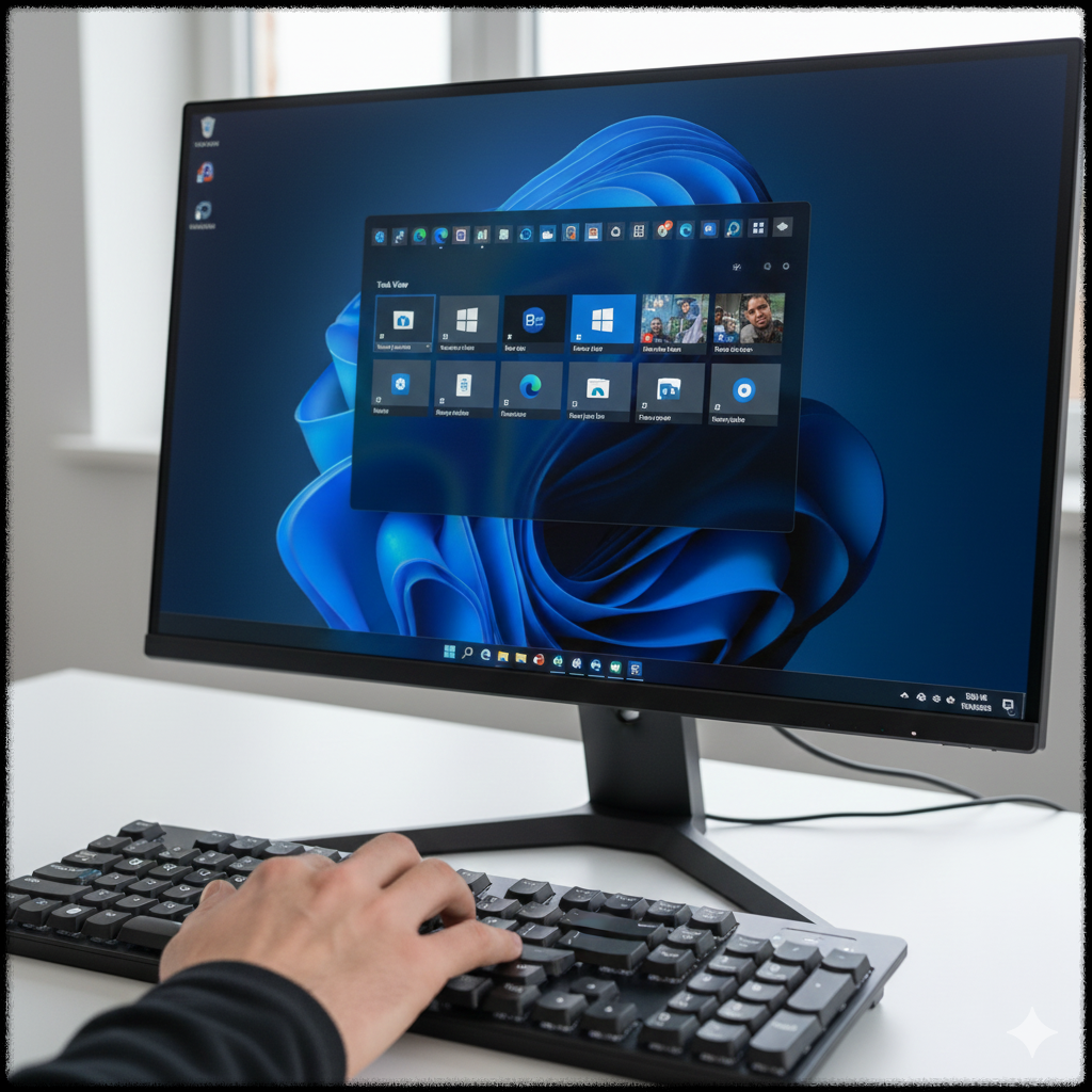 윈도우 11에서 단축키로 멀티 데스크톱을 전환하는 사용 장면