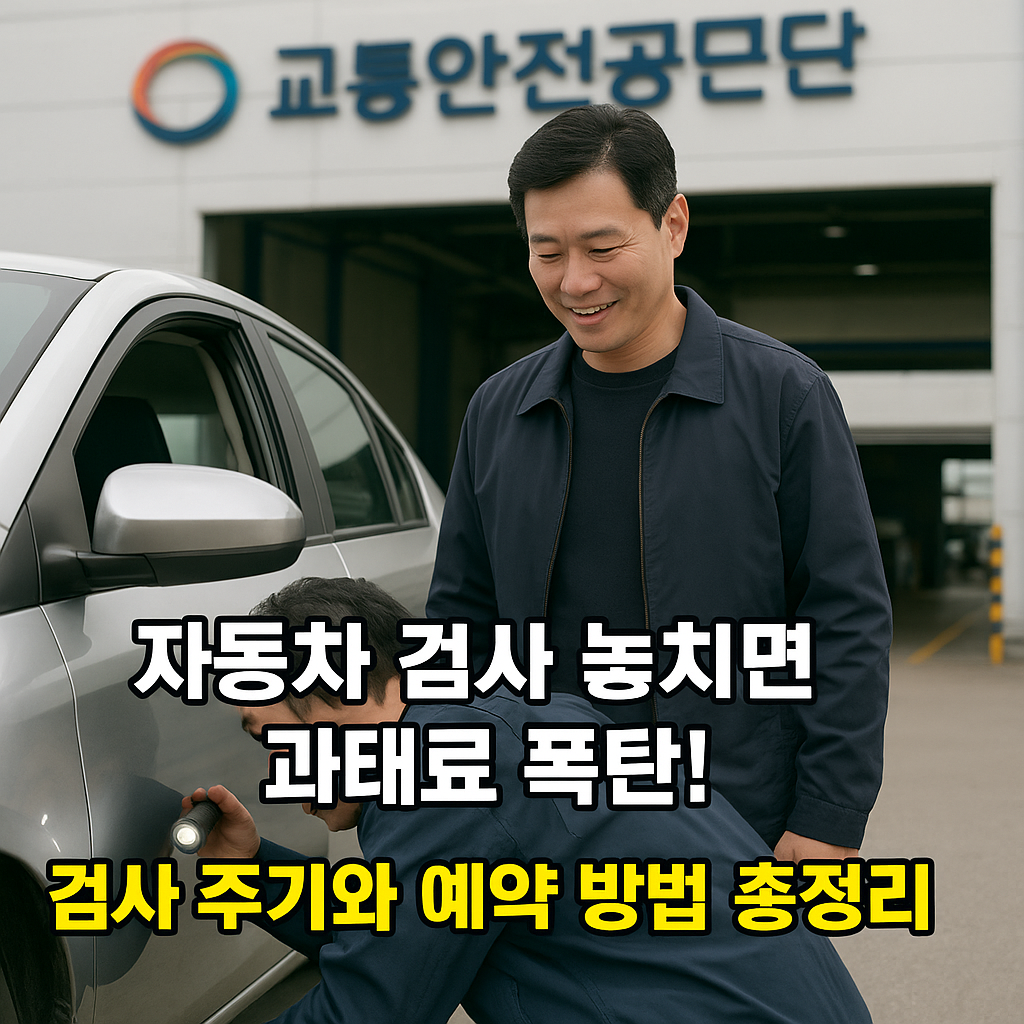 자동차 검사소에서 차량 점검을 받는 운전자