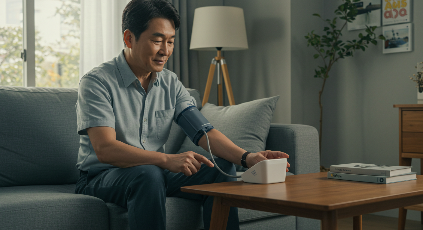 혈압을 측정 중인 남성