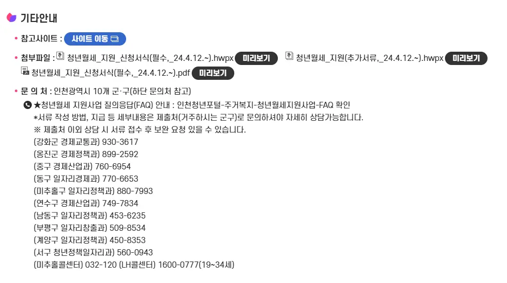 인청광역시 청년 월세 지원 조건 혜택