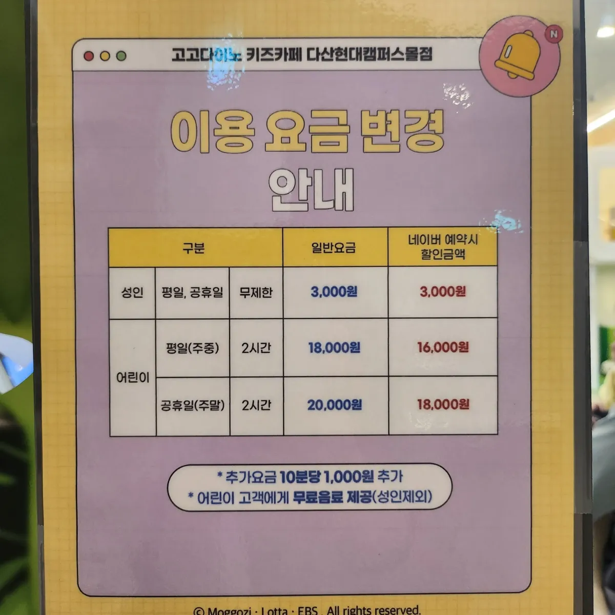 고고다이노-키즈카페-요금변경