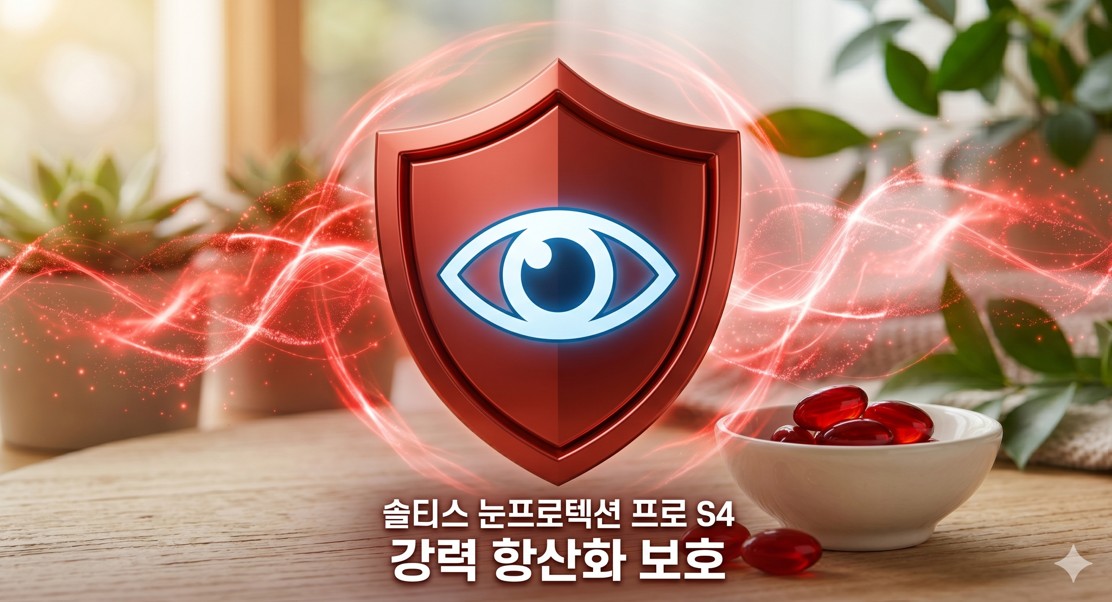 강력한 항산화력을 상징하는 붉은색 방패와 눈 아이콘