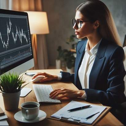 주식차트를 보는 여자