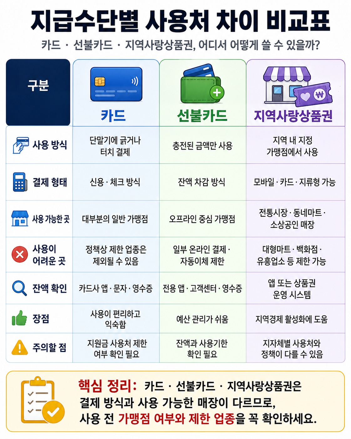 지급수단별 사용처 차이