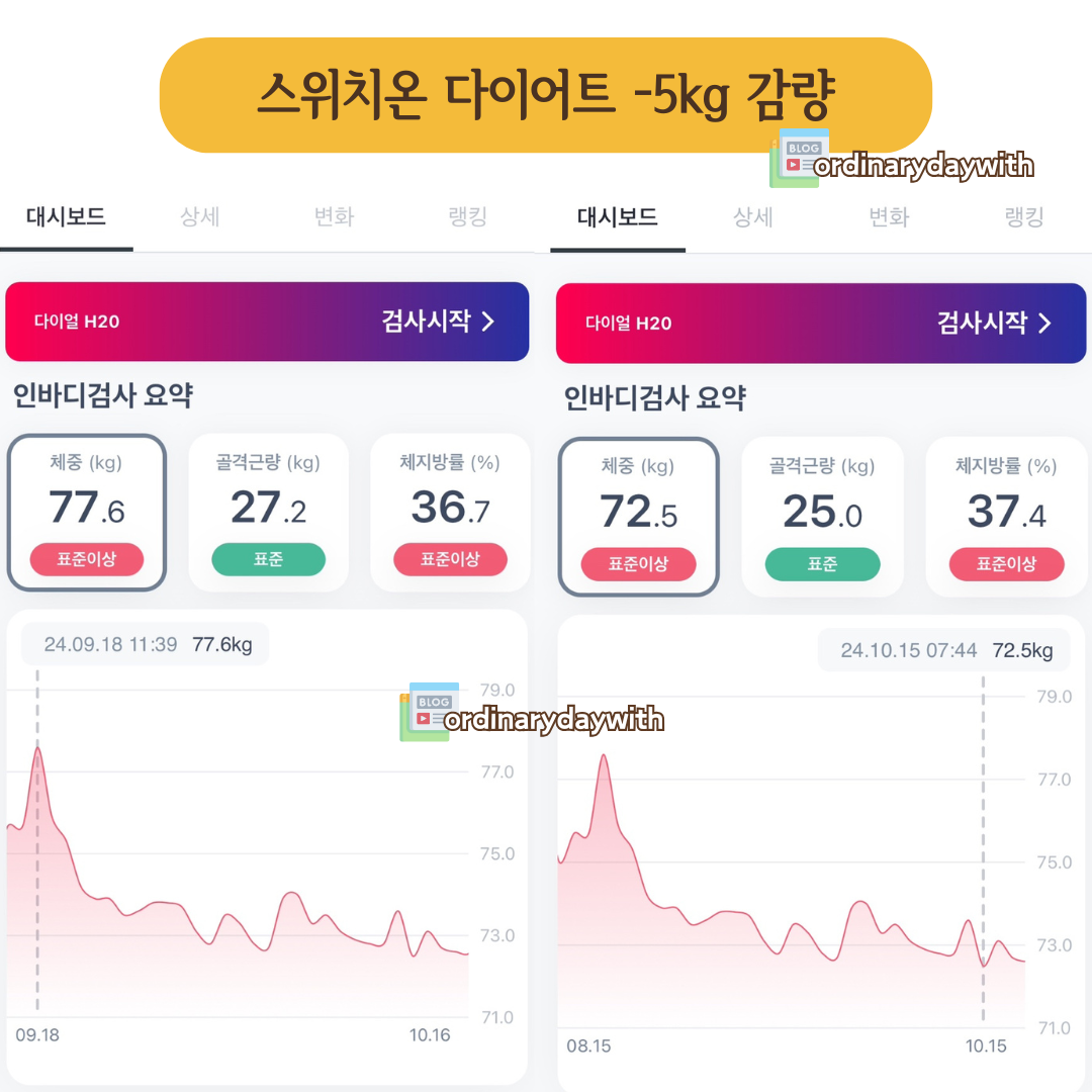 스위치온 다이어트 성공 후기 -4주 동안 체중 감량