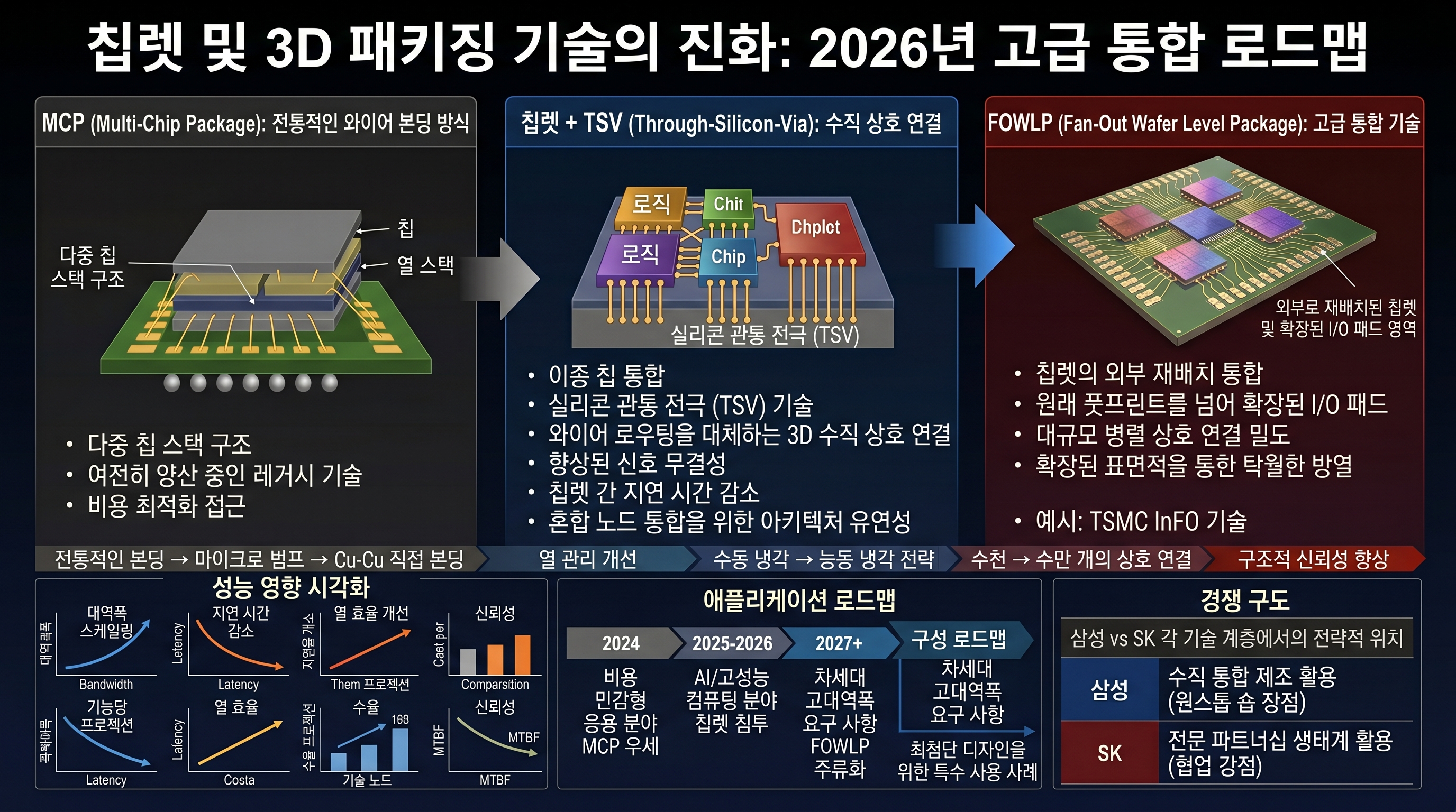 칩렛 기술, 3D 패키징, TSV, FOWLP, 적층 구조