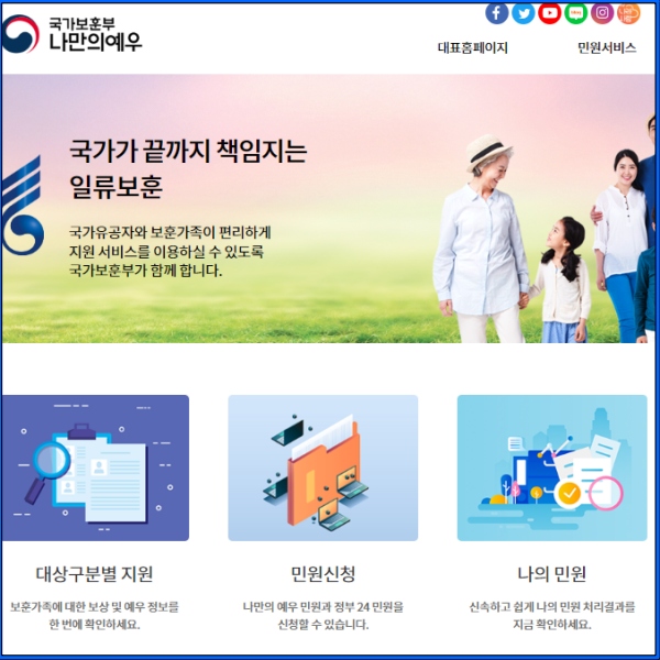 나만의예우 홈페이지 메인화면