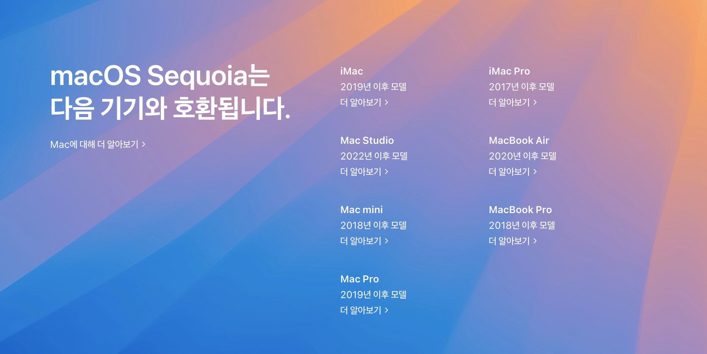 macOS Sequoia 호환 기기