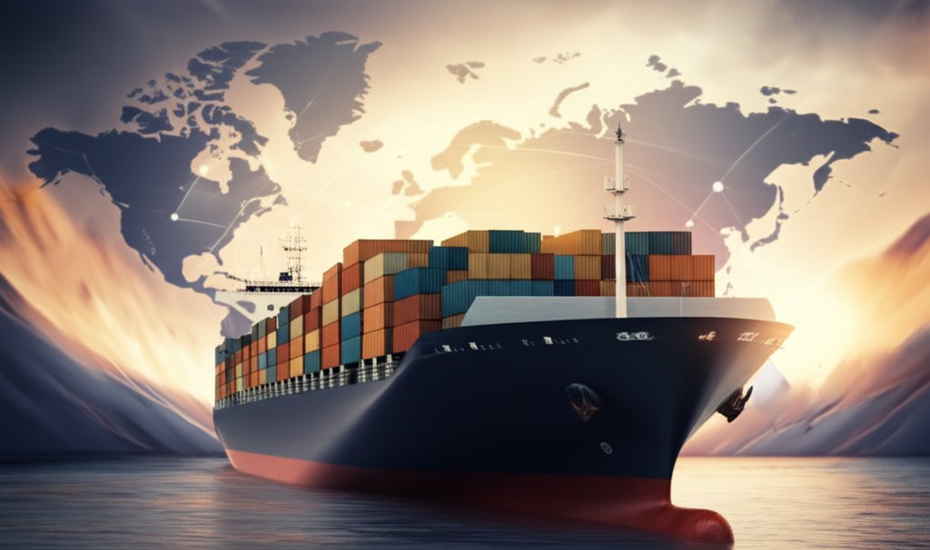 국내 기업 수출 부담과 관세 정책 시네마틱 포토, 역광/필름그레인/블러 배경