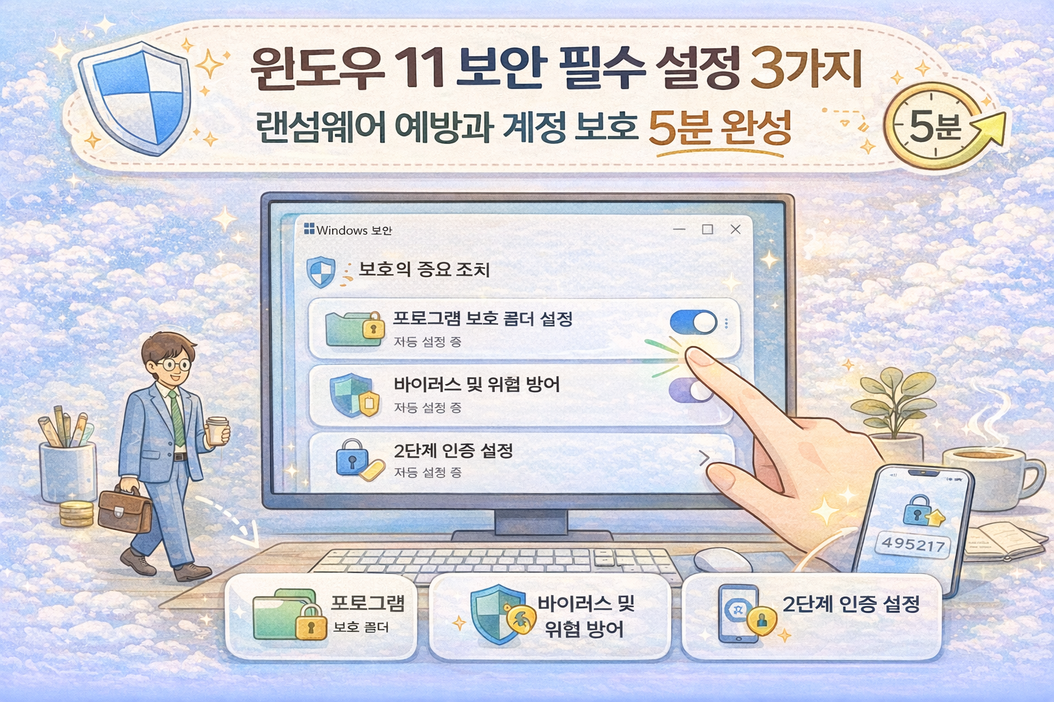 윈도우 11 보안 필수 설정 3가지: 랜섬웨어 예방과 계정 보호 5분 완성