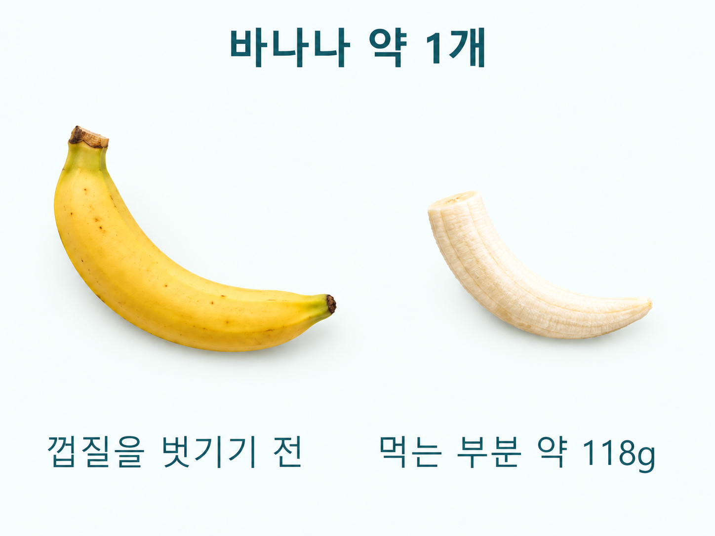 바나나 한 개와 껍질을 벗긴 과육의 비교