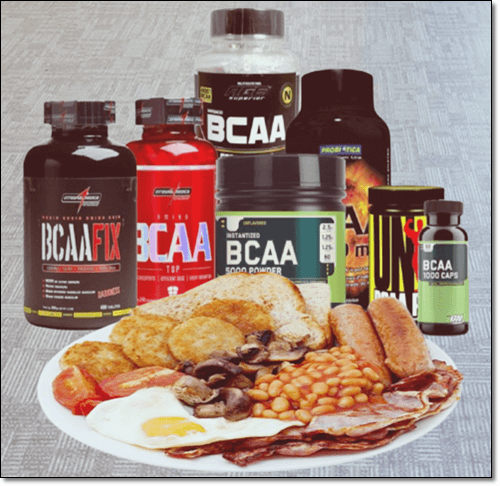다양한 bcaa 보충제 및 음식