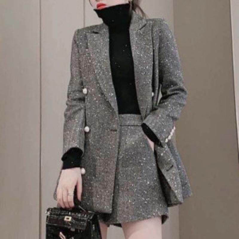 기질 인조 모직 정장 세트 반바지 투피스