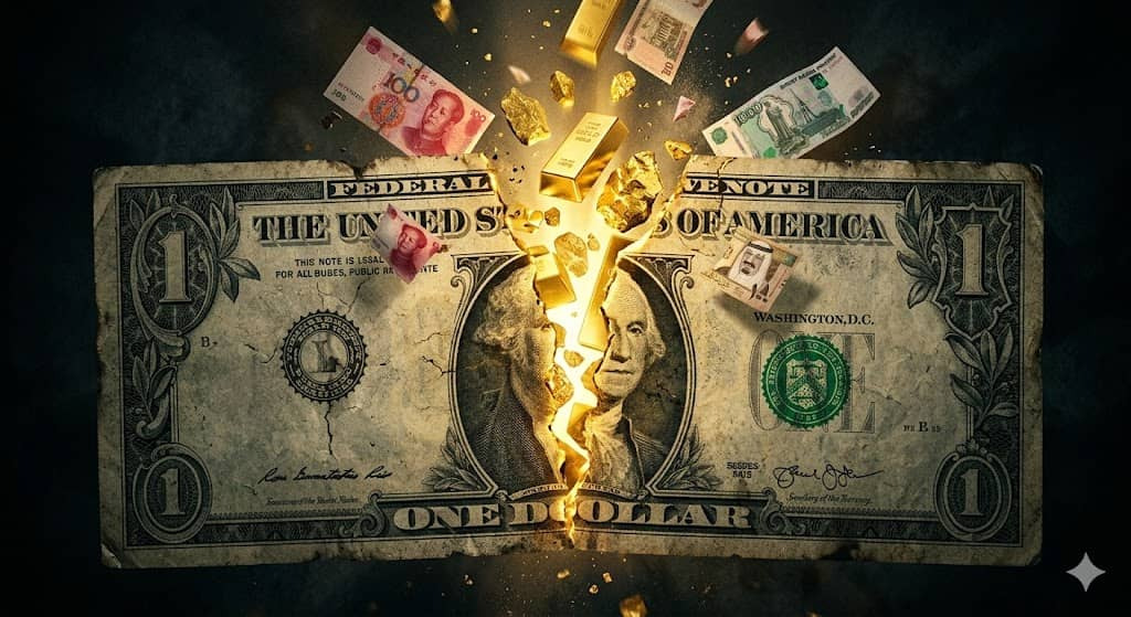 파일명: dollar_hegemony_gold_brics_2026_shift.jpg Alt 태그: 달러 패권 균열 신호 금값 3000달러 페트로달러 붕괴 BRICS 대안통화 2026년 세계 경제 지형 변화