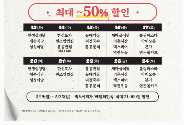 백종원 반값 할인 행사 브랜드(+품목 일정)