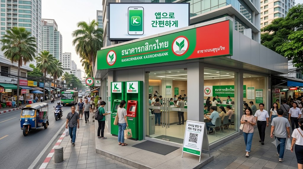 태국 방콕 시내의 방콕은행 및 가시콘은행 간판