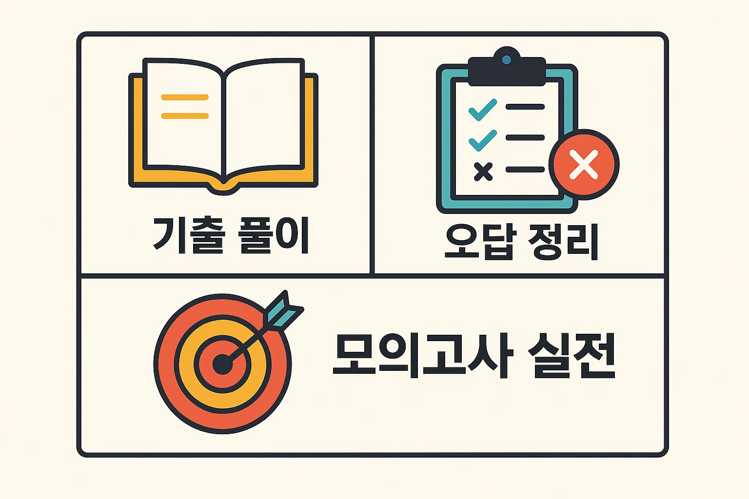 컴활2급 자료형 합격전략을 위한 학습법을 담은 인포그래픽으로, 기출문제 풀이, 오답 정리, 모의고사 실전 연습 등 체계적인 준비 방법을 제시합니다.