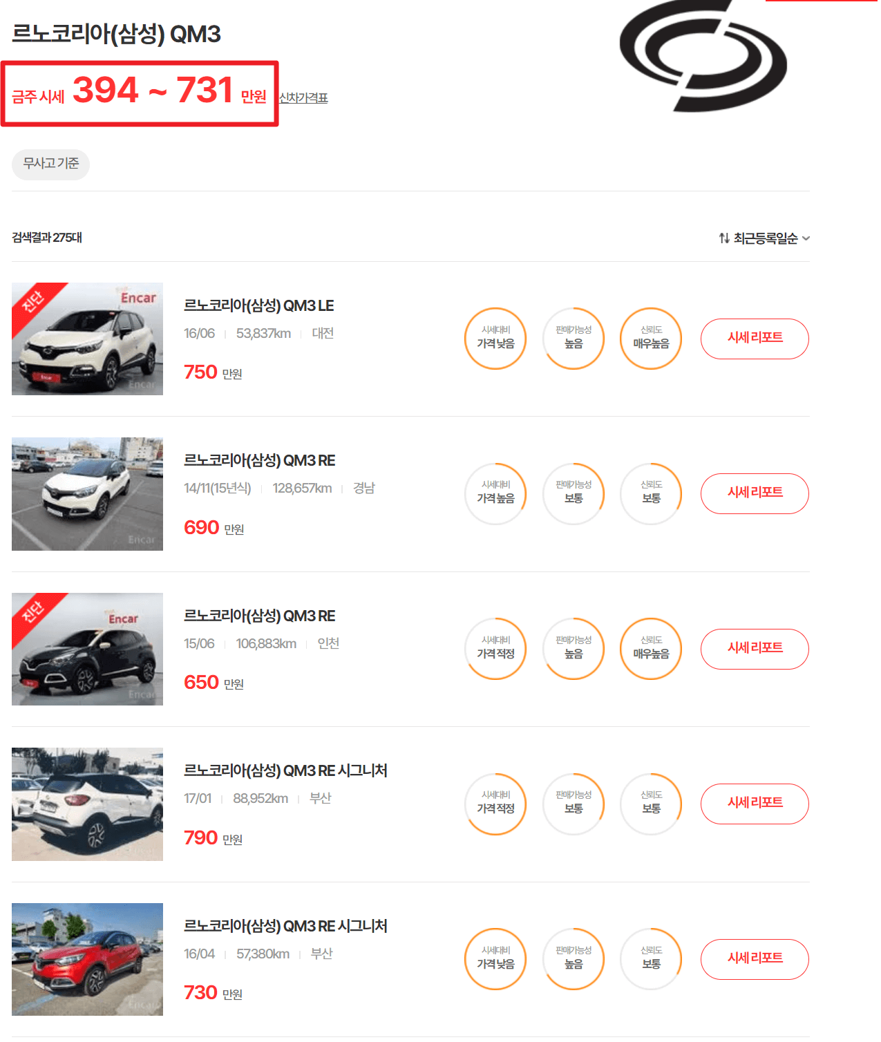 QM3 중고차 가격