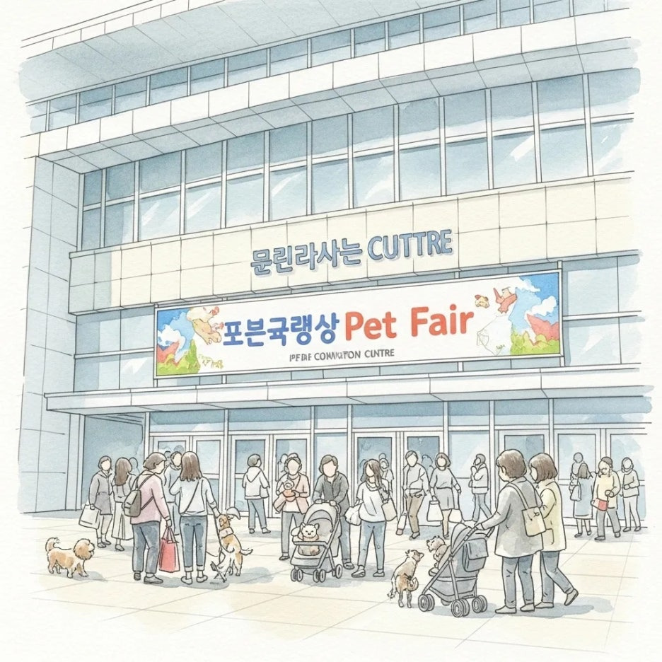 많은 반려인들이 펫페어 입구로 들어서는 모습