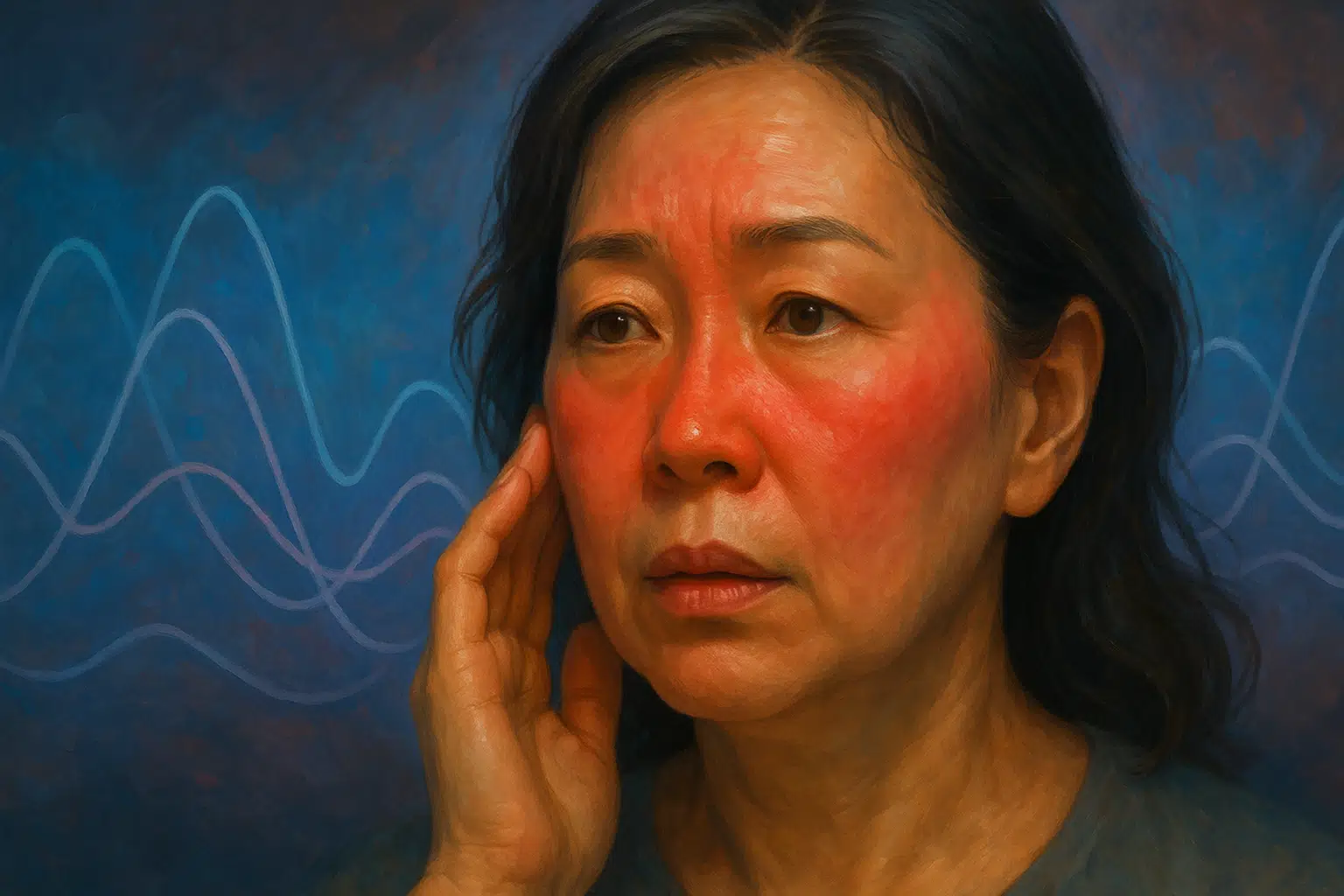 호르몬 변화로 인한 안면 홍조를 겪는 중년