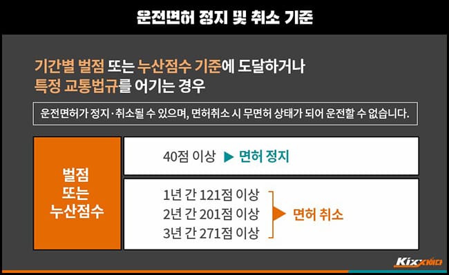 운전면허 정지 및 취소기준