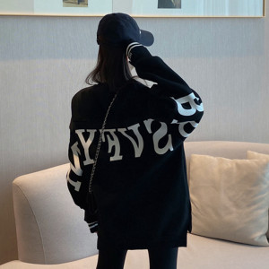 가을옷 시크블랙 맨투맨 와이드 여자 라운드 기