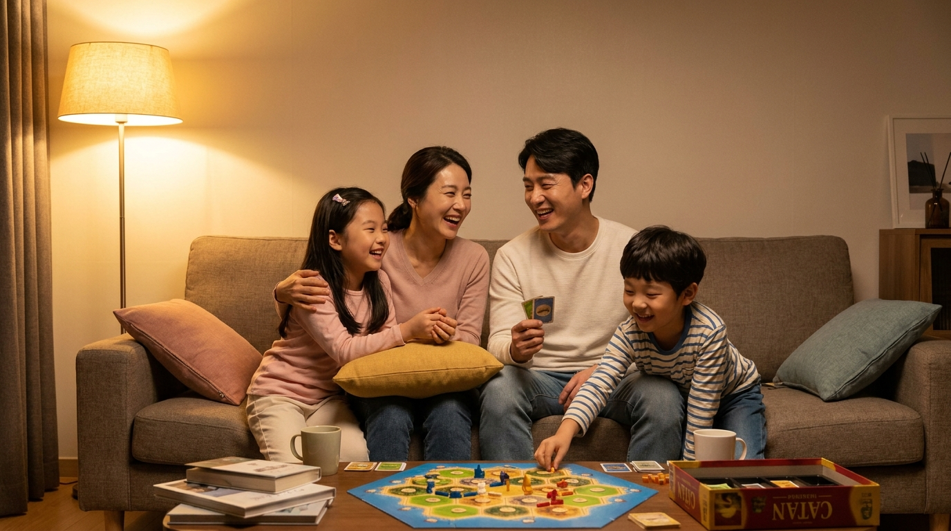 거실에 모인 네 가족